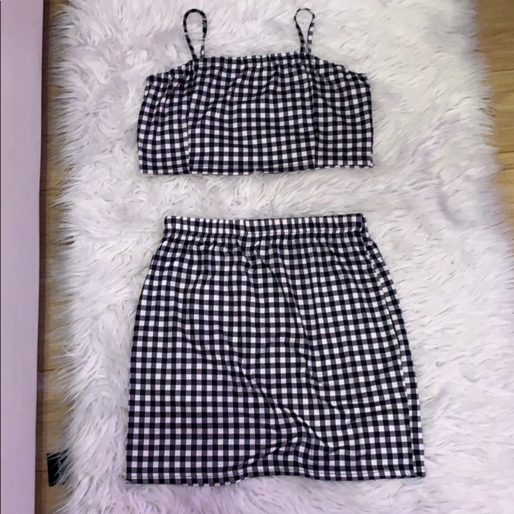 ZAFUL. Navy blue plaid skirt set